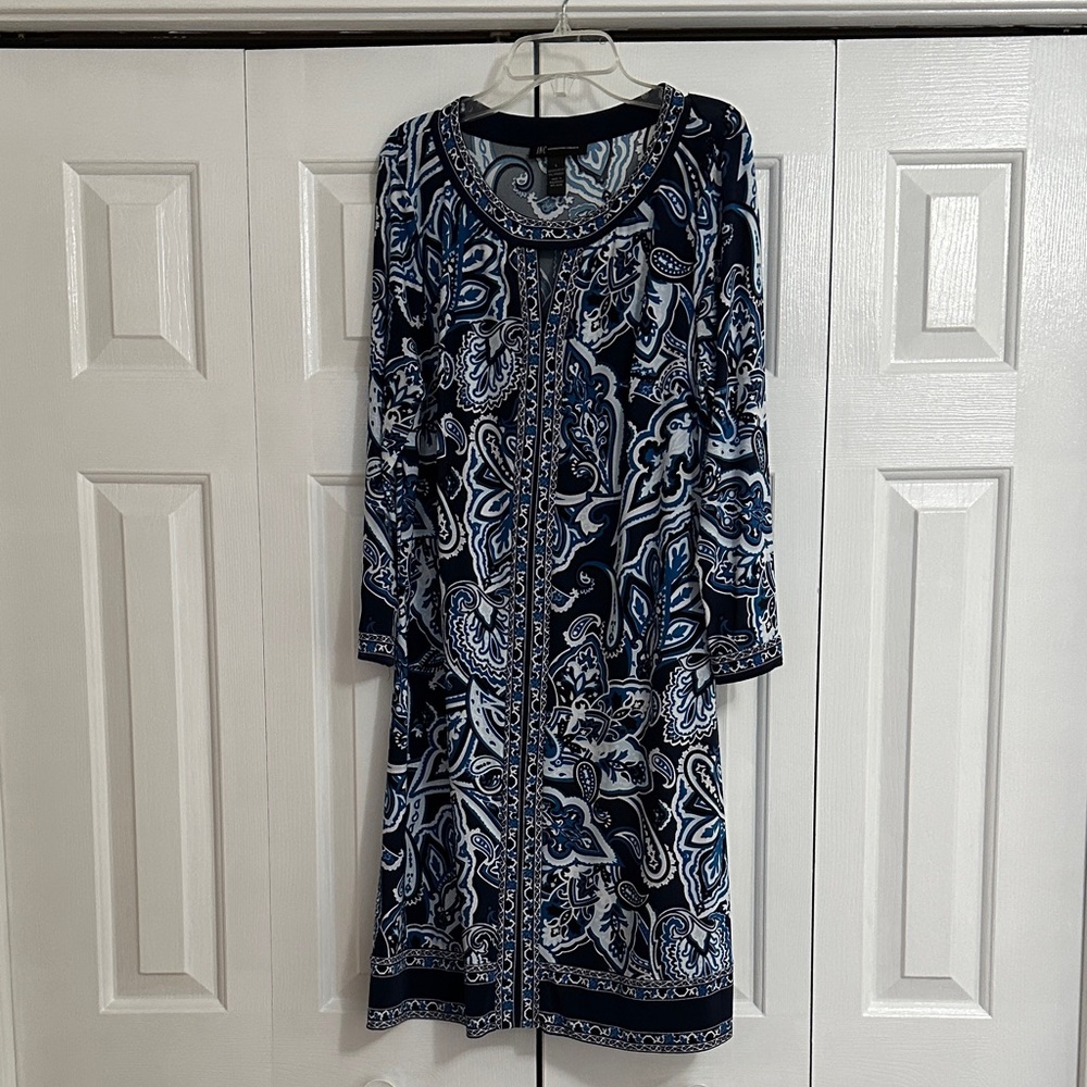 INC International Concepts Navy and White Paisley Dress